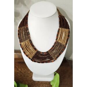 Vintage Laila Rowe Collar Necklace Choker Seed Bead Multi-strand Metallic Colors